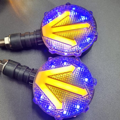 Bike Indicator Arrow Running Style With Lava DRL Blue/Yellow 2 Pcs Set