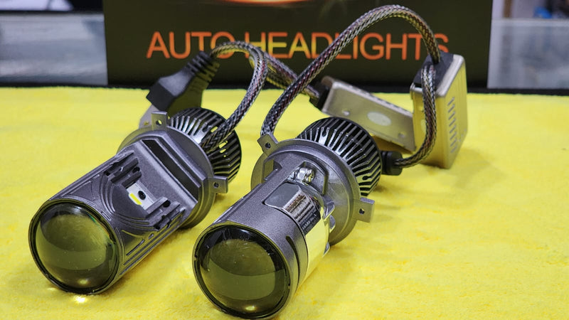 S33 LED Headlight Bulbs with Mini Projector Lens Hi-Lo H4 Projector Lens 2 Pcs Set