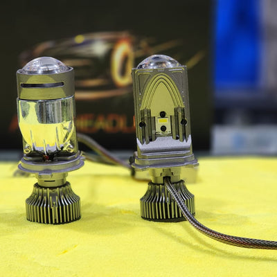 S33 LED Headlight Bulbs with Mini Projector Lens Hi-Lo H4 Projector Lens 2 Pcs Set