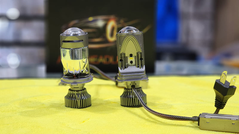 S33 LED Headlight Bulbs with Mini Projector Lens Hi-Lo H4 Projector Lens 2 Pcs Set