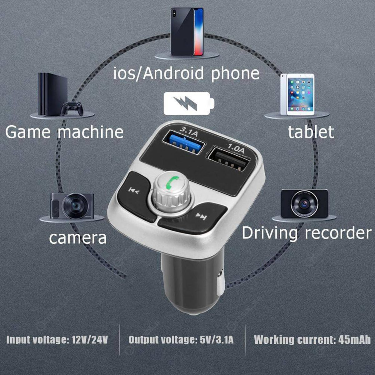 G17 Wireless Bluetooth Hands-free FM Transmitter Dual USB Charger Car Kit