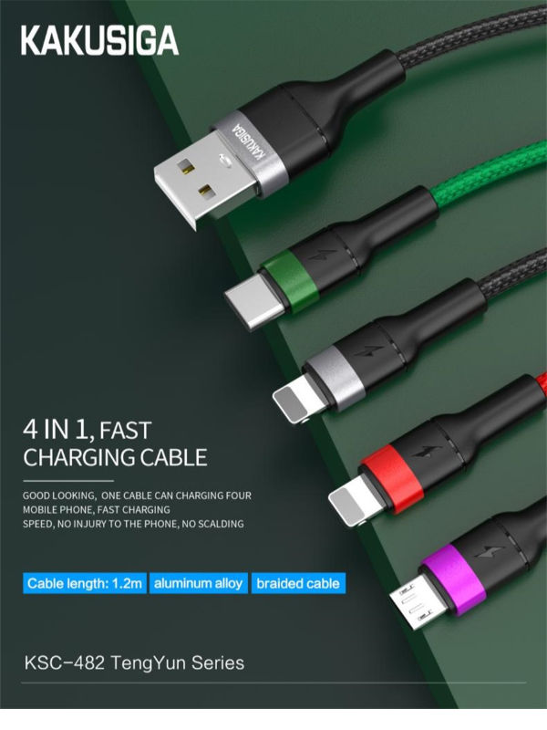 KAKU 4 in 1 USB cable dual i5 type c micro fast charging 3.2A braided line data cable