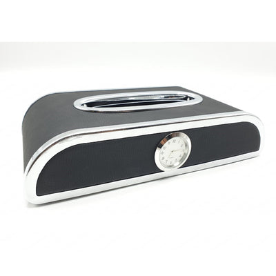 Car Dashboard Tissue Box With Clock Luxury PU Leather Box Black