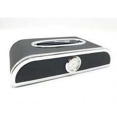 Car Dashboard Tissue Box With Clock Luxury PU Leather Box Black
