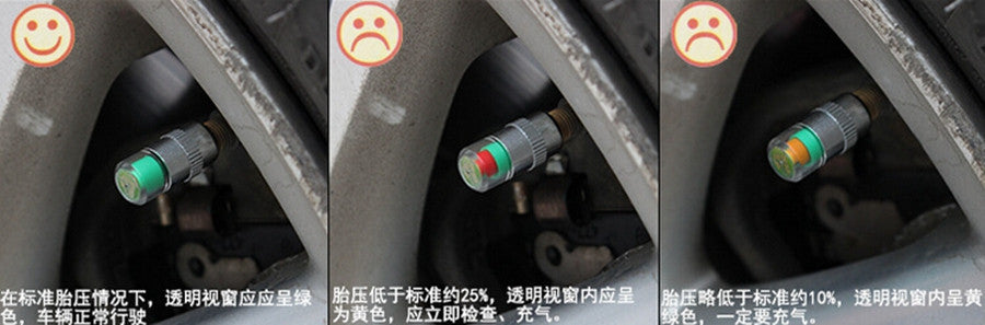 Car Tire Pressure Monitor Valve 2.4 bar Air Alert Cap 4 Pcs Set
