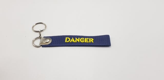 DANGER Blue Fabric Keychain