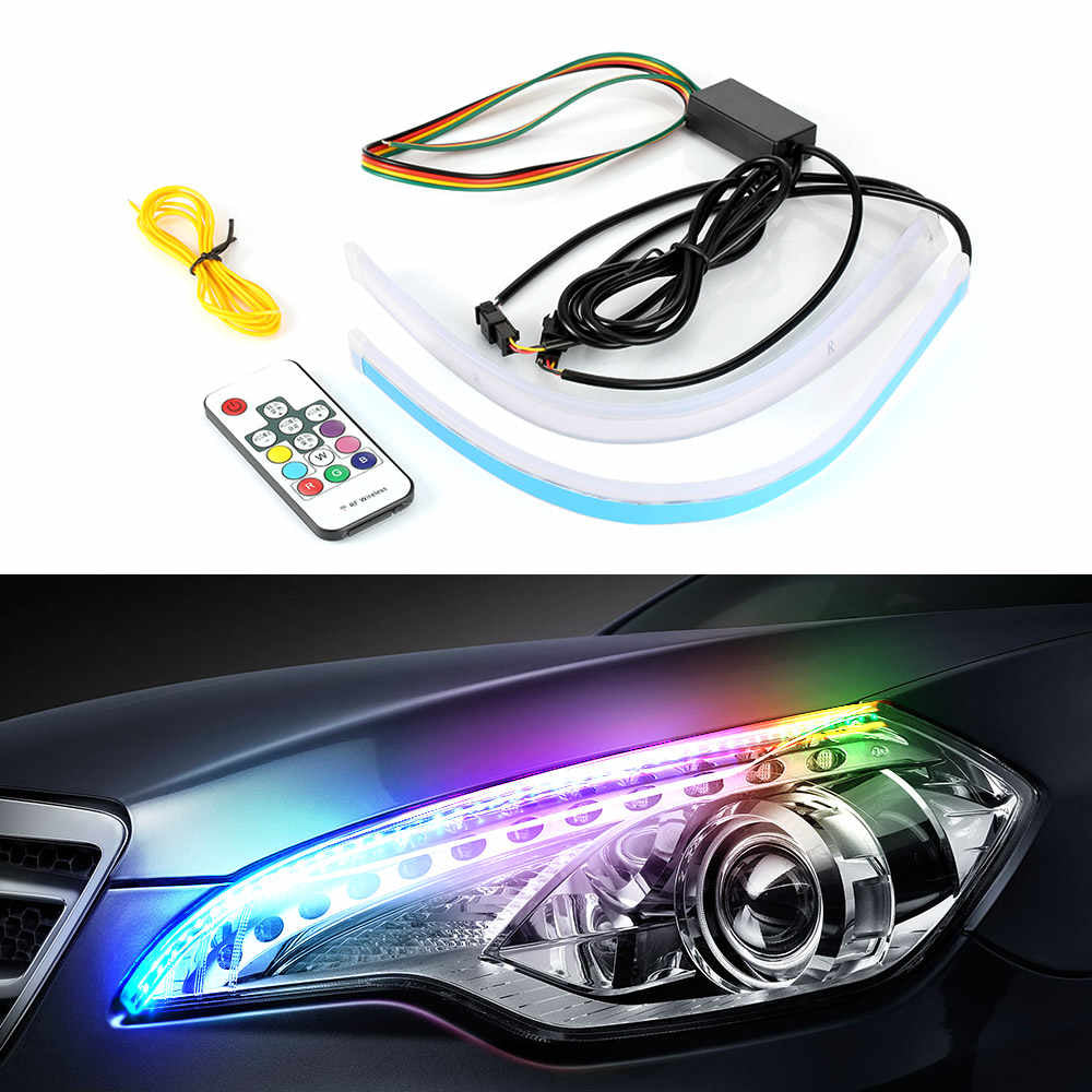 Flexible Water Proof DRL 60cm RGB Remote Control 2 Pcs Set