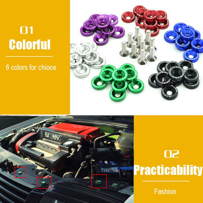 PW JDM Car Modified Hex Fasteners Fender Washer Bumper Engine Concave Screws Black 10 Pcs M6