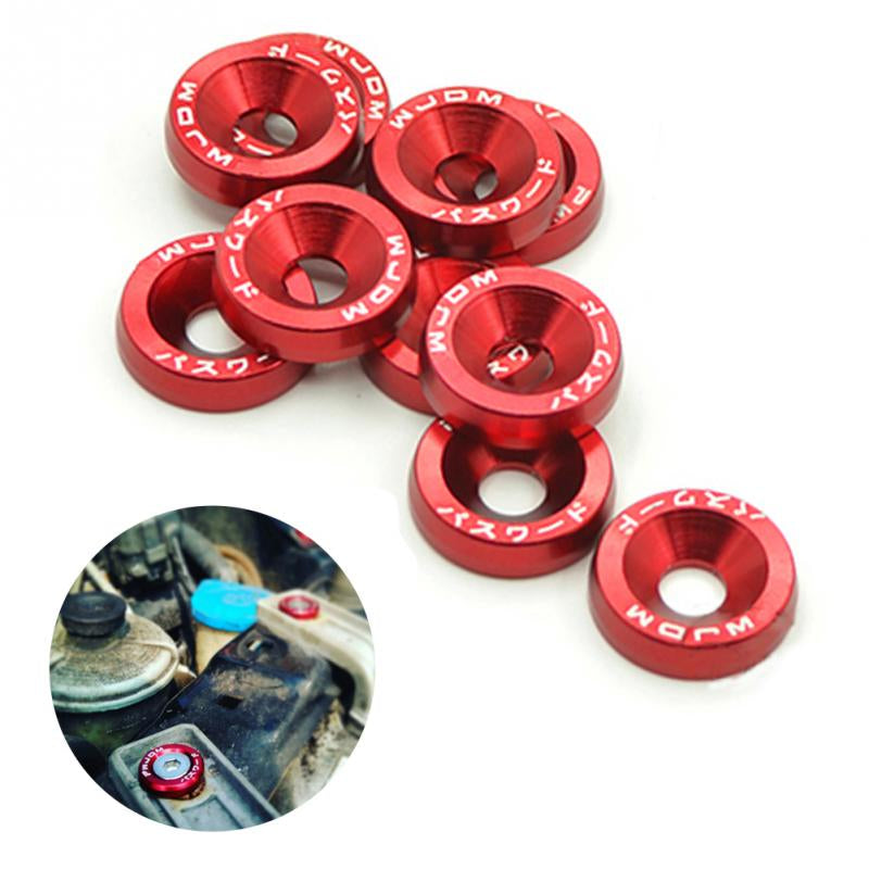 PW JDM Car Modified Hex Fasteners Fender Washer Bumper Engine Concave Screws Red 10 Pcs M6