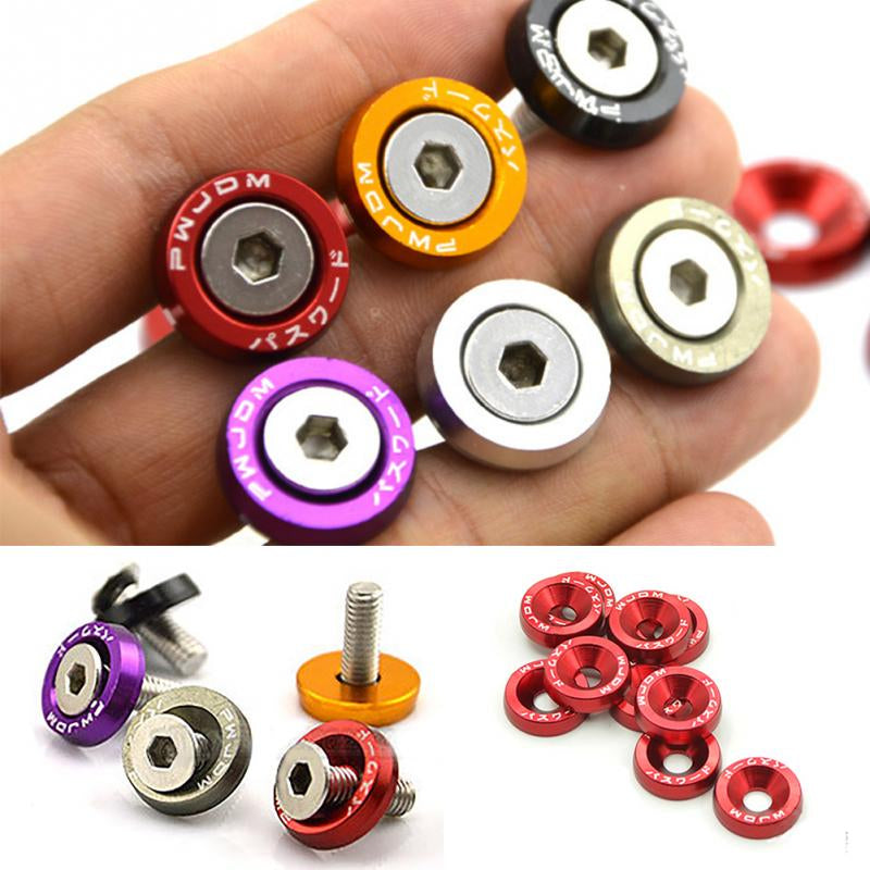 PW JDM Car Modified Hex Fasteners Fender Washer Bumper Engine Concave Screws Red 10 Pcs M6