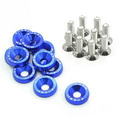 PW JDM Car Modified Hex Fasteners Fender Washer Bumper Engine Concave Screws Blue 10 Pcs M6