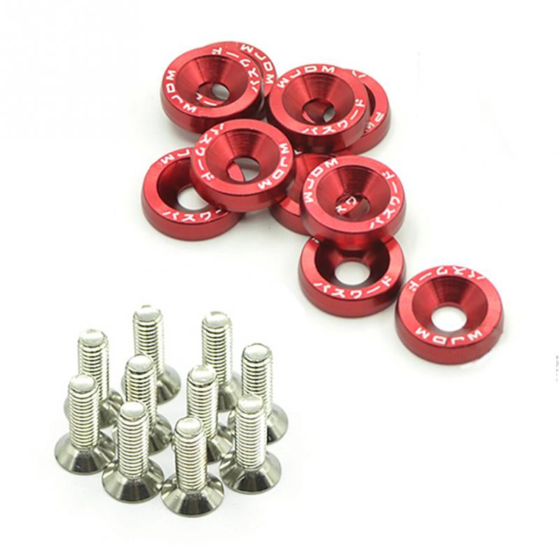PW JDM Car Modified Hex Fasteners Fender Washer Bumper Engine Concave Screws Red 10 Pcs M6