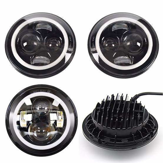 Jeep Headlight 7 Inch with Full DRL Ring Round 2 Pcs Set
