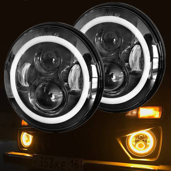 Jeep Headlight 7 Inch with Full DRL Ring Round 2 Pcs Set