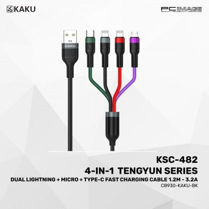 KAKU 4 in 1 USB cable dual i5 type c micro fast charging 3.2A braided line data cable