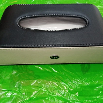 KIA Car Dashboard Tissue Box Luxury PU Leather Box Black & Badge