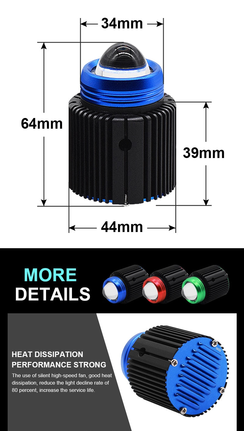 MOTO Mini Lens Double Color LED-Headlight for Motorcycles and Cars Fog Light 2 Pcs Set