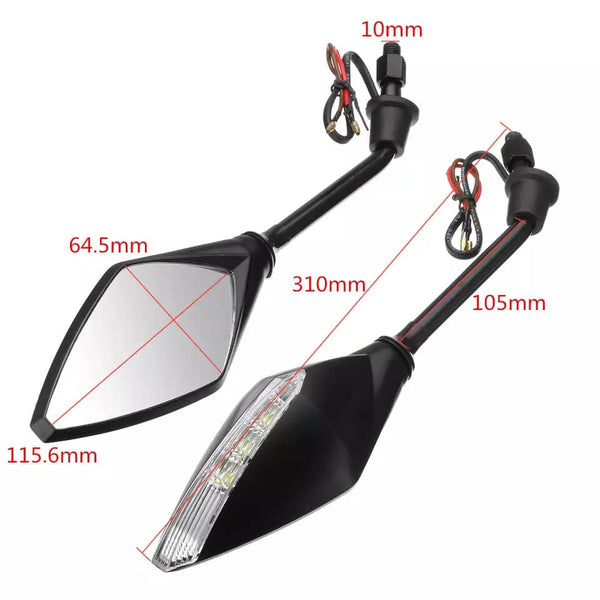Motorbike Mirror with LED Turn Signal Light Rearview Mirrors Normal Universal