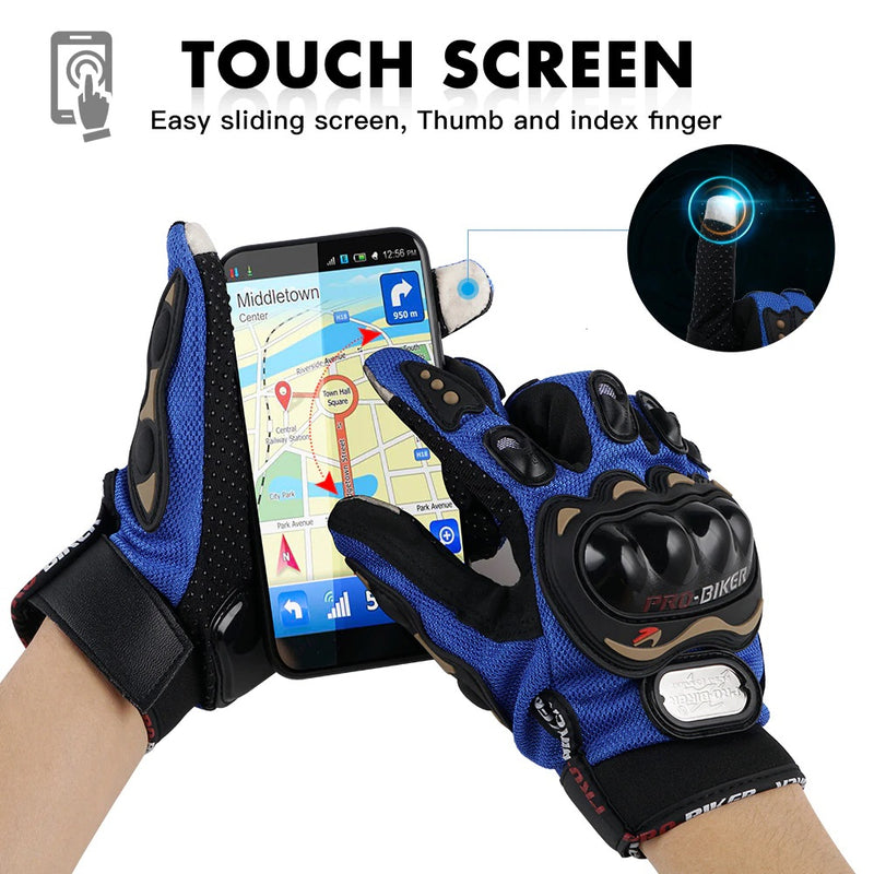 Motorbike Pro-biker Steel Racing Full Finger Mobile Operated Gloves BLUE