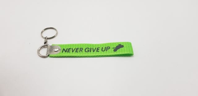 NEVER GIVE UP Green Fabric Keychain