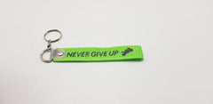 NEVER GIVE UP Green Fabric Keychain