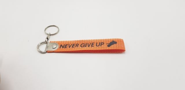 NEVER GIVE UP Orange Fabric Keychain