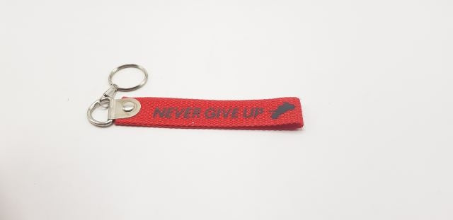 NEVER GIVE UP Red Fabric Keychain