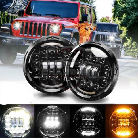 Jeep Round Headlight 7 Inch Projector style Side Cut 2 Pcs Set