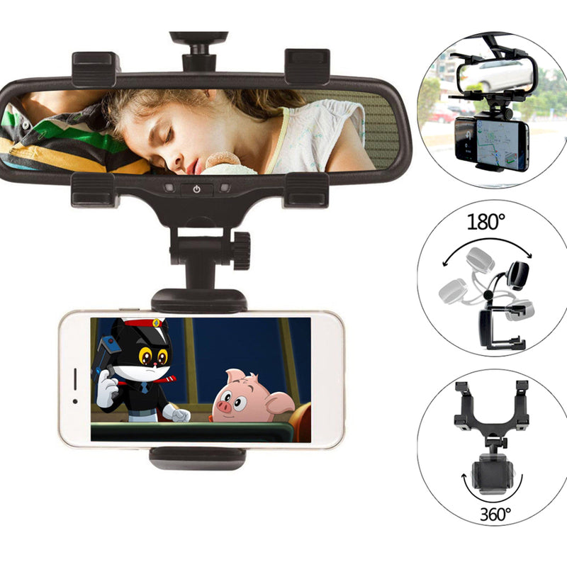 Universal Adjustable 360° Car Center Mirror Mount Mobile Phone Holder Stand Bracket