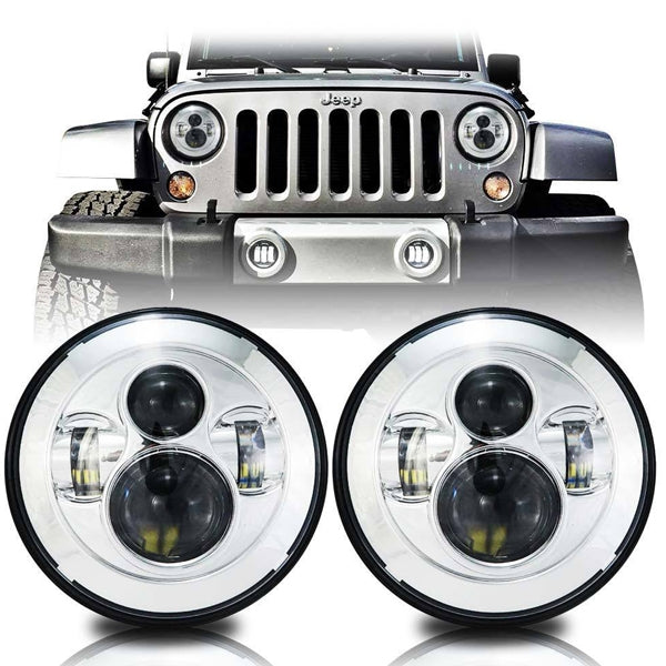 Jeep Headlight 7 Inch Silver 2 pcs Set