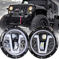 7 Inch Round Jeep Headlight V Shape DRL 2 Pcs Set