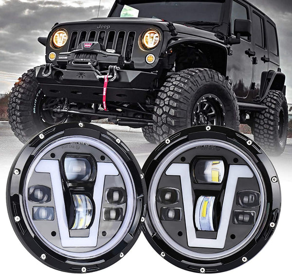 7 Inch Round Jeep Headlight V Shape DRL 2 Pcs Set