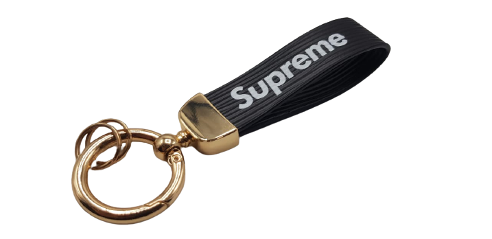 SUPREME Leather Stripe Keychain Black - Red Pack of 2 Pcs