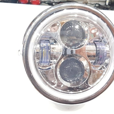 6.5" LED Motorcycle Projector Headlight Cafe Racer Style Drl Silver